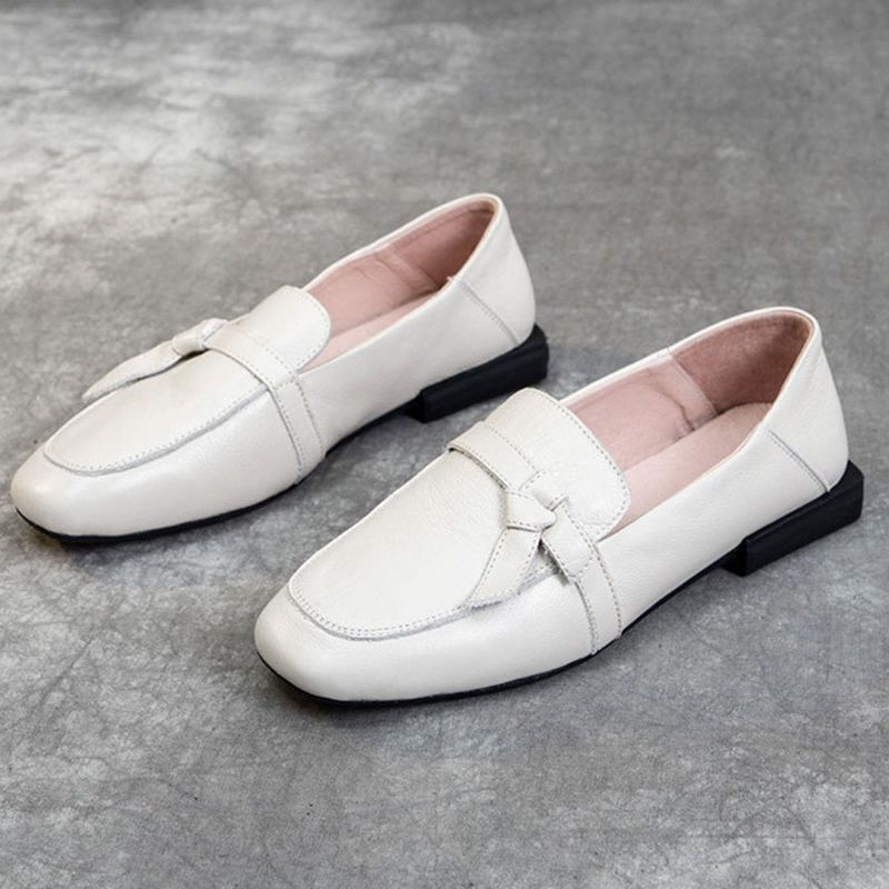 Square Toe Læder Slip-on Flats Casual Sko