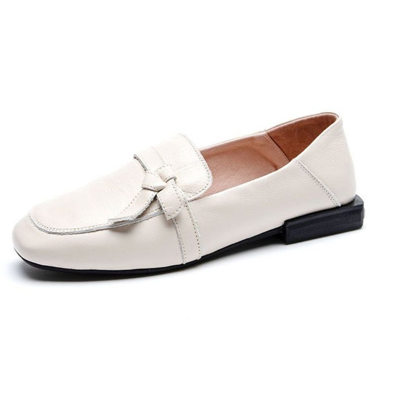 Square Toe Læder Slip-on Flats Casual Sko