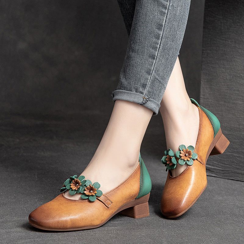 Summer Retro Læder Floral Wedge Casual Loafers