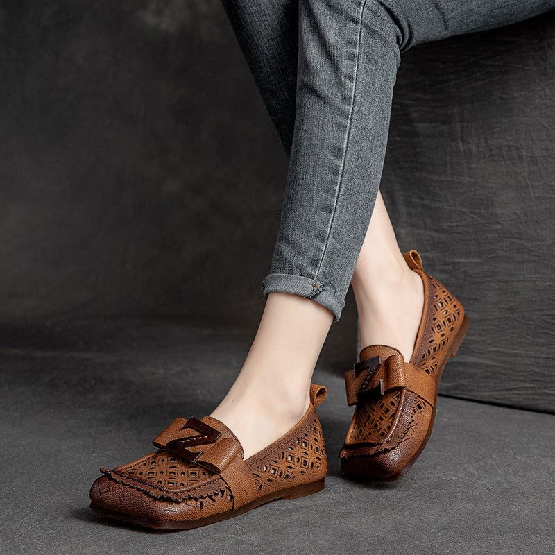 Summer Vintage Hollow Læder Flade Casual Loafers